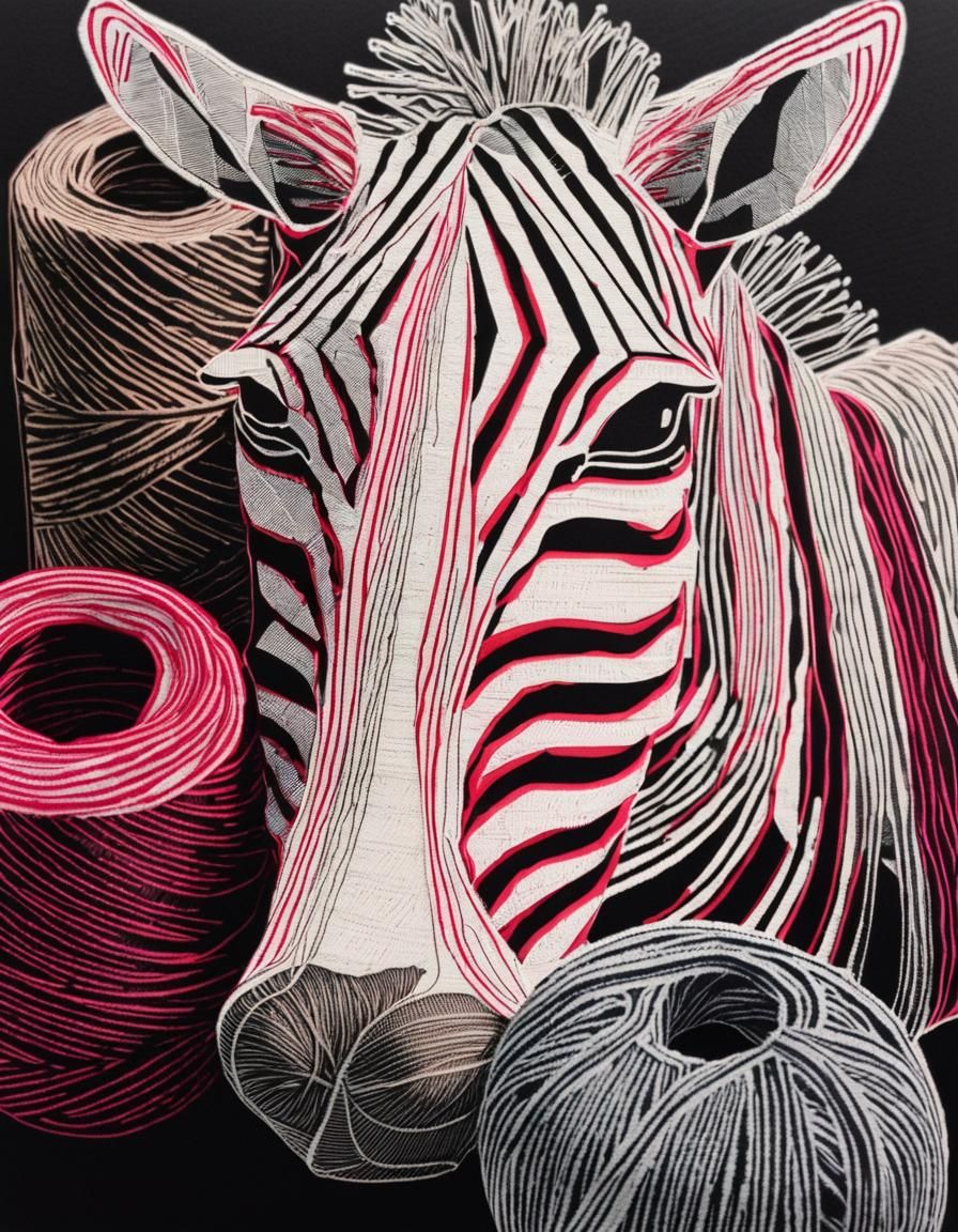 Yarn Zebra in Xylography Style