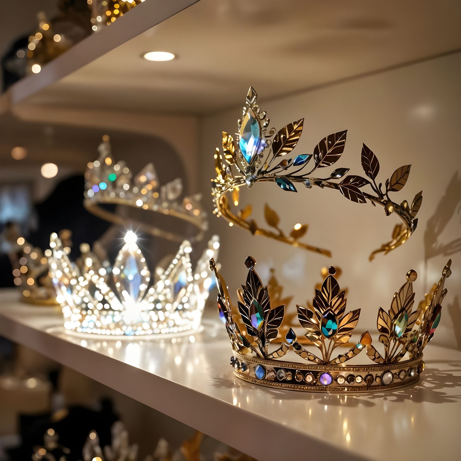 Exquisite Crowns and Tiaras Displayed on Store Shelves
