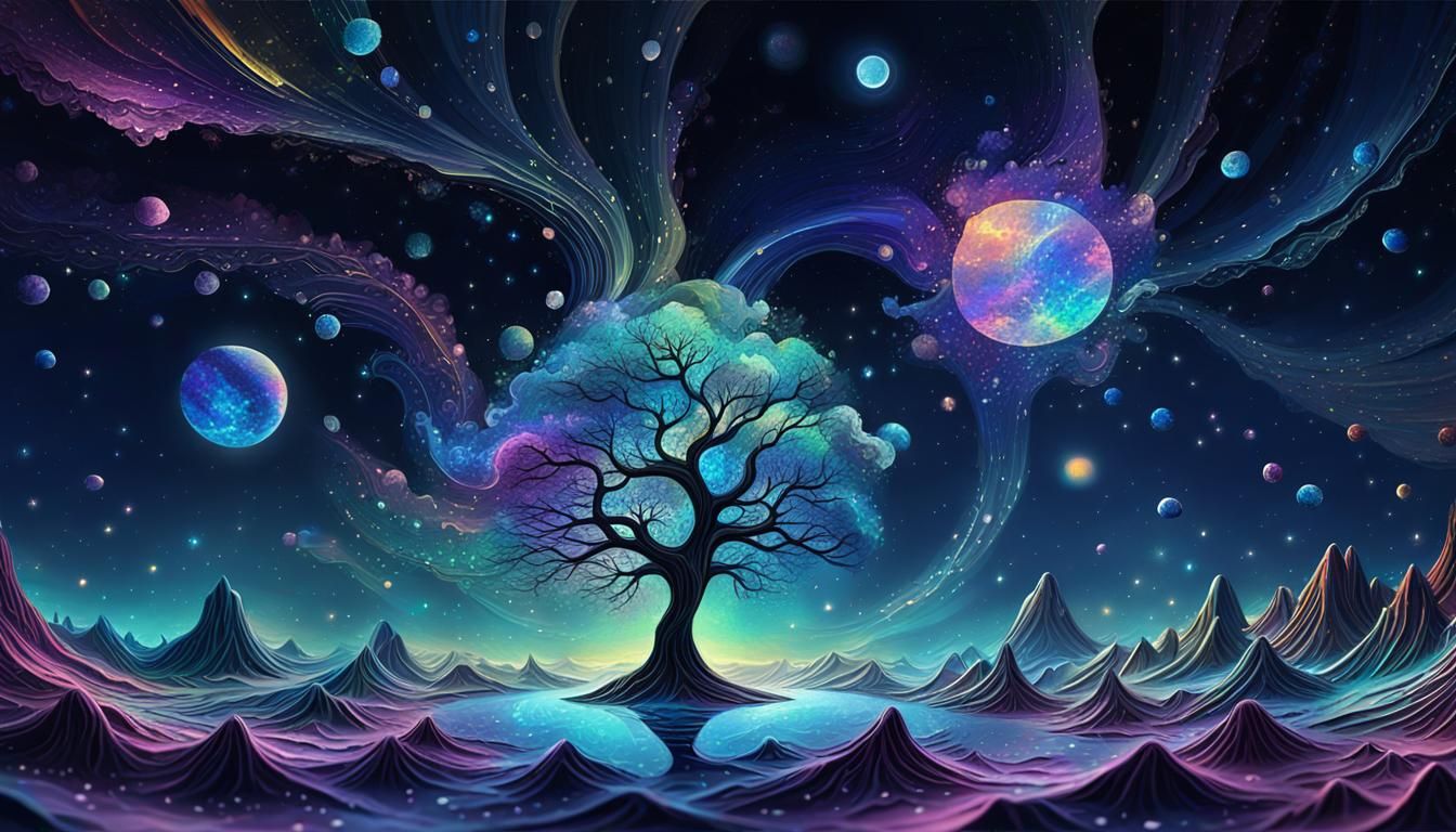 Starry Night Little Tree: Expressionist Oil Painting