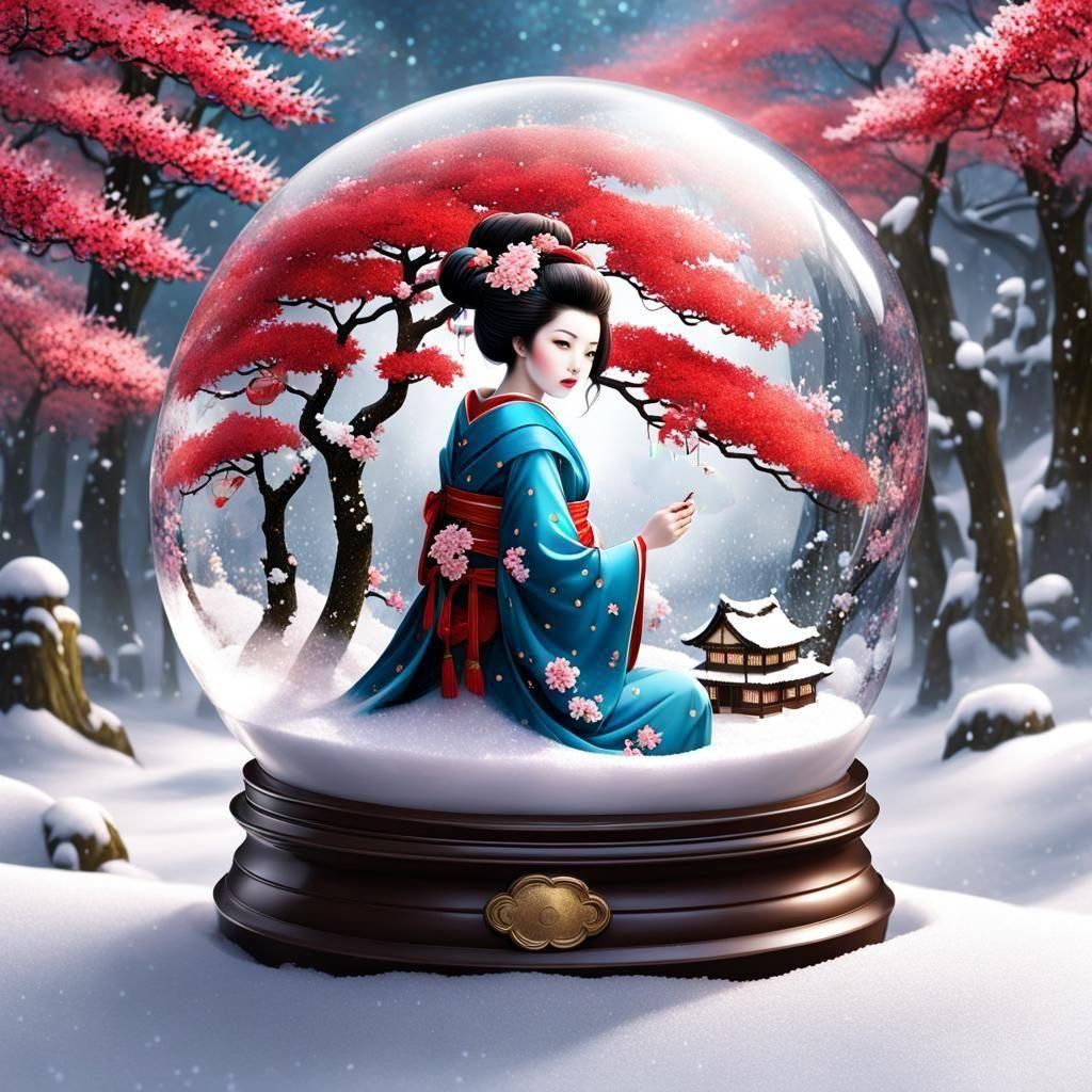 Japanese geisha snow globe