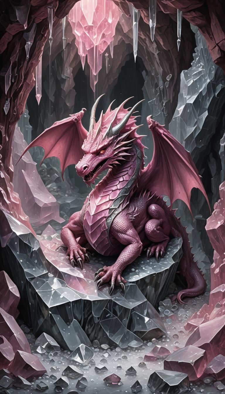 Miniature Dragon Sleeps in Crystalline Cave: Dark Fantasy Ar...