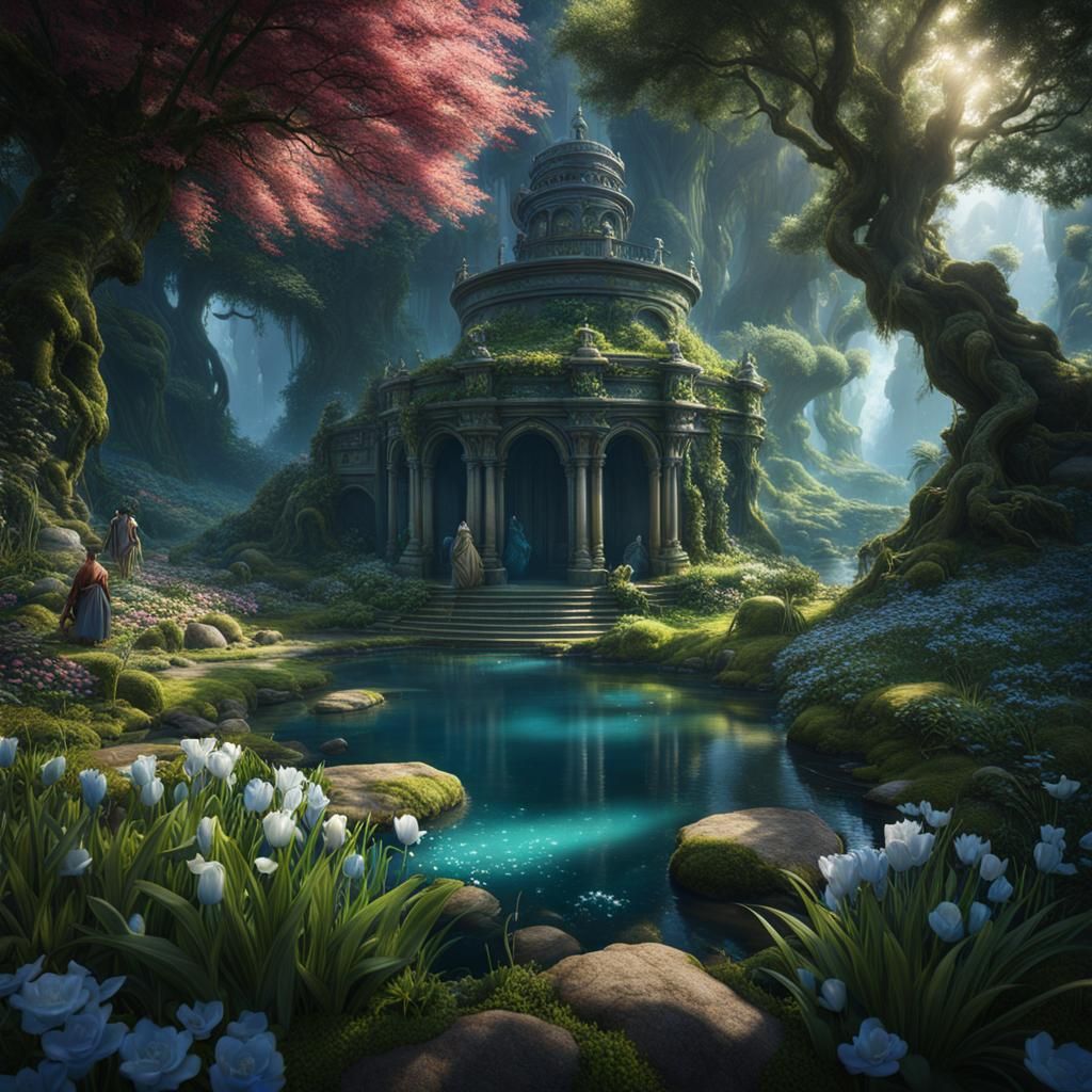 Lush Garden Spring: Detailed Matte Painting