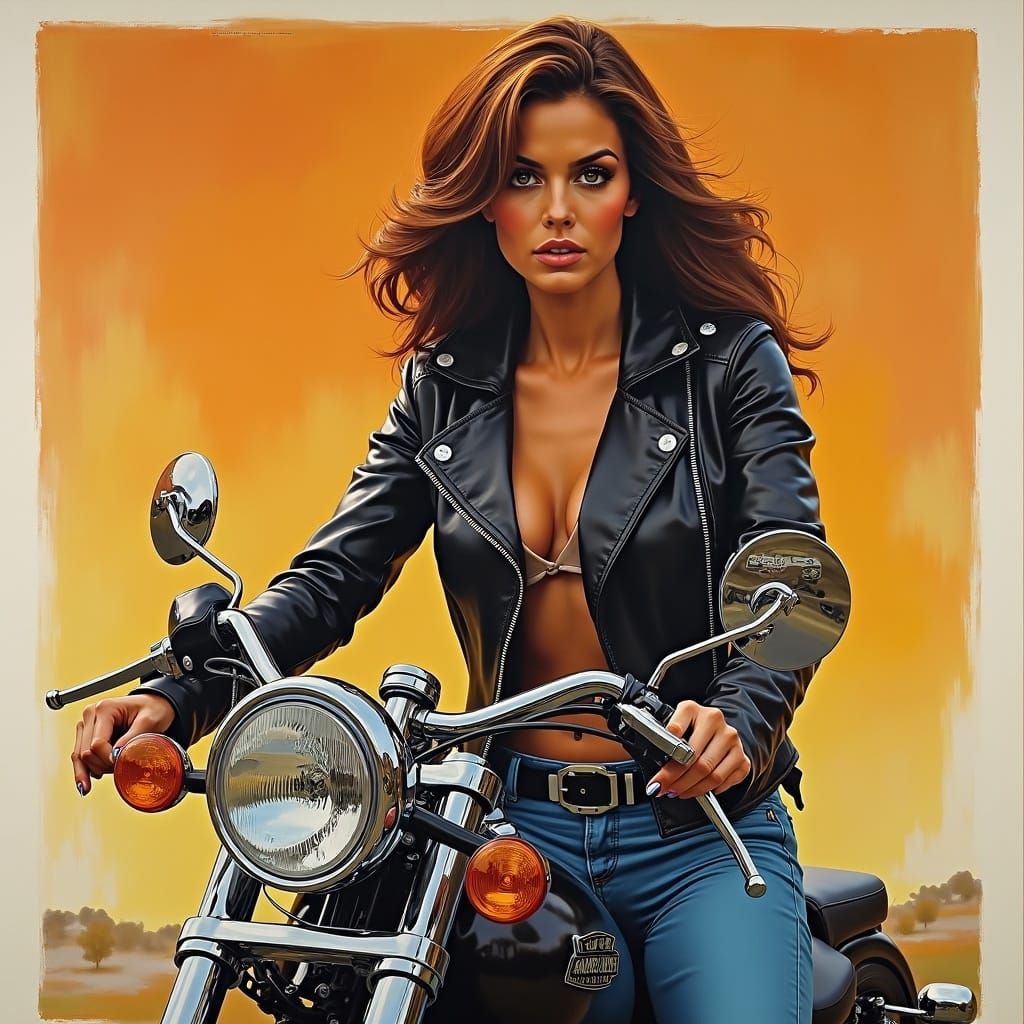 1971 Modesto Mama Movie Poster: Biker Babe on Harley