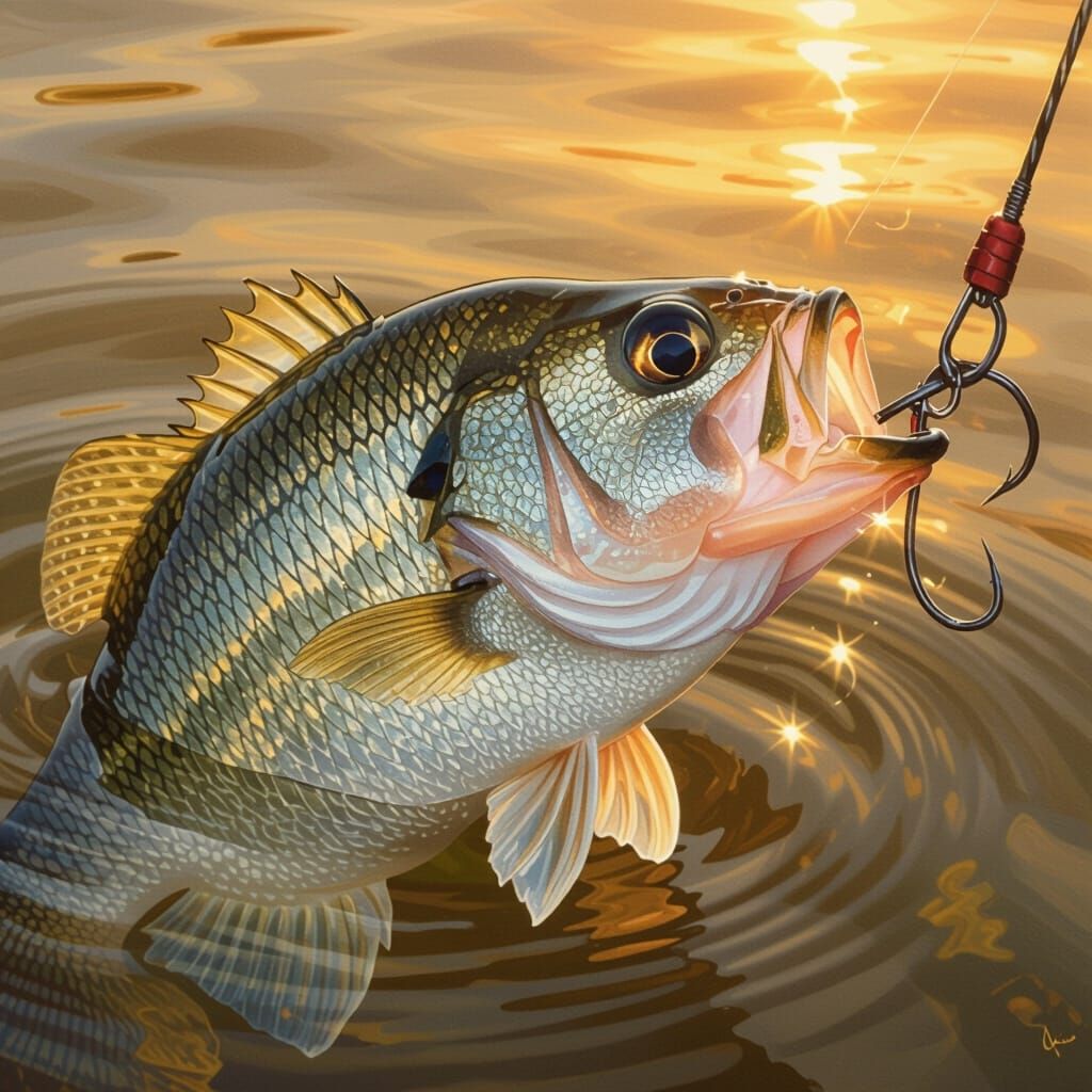 Detailed Wildlife Art of a Freshly Caught White Bass
