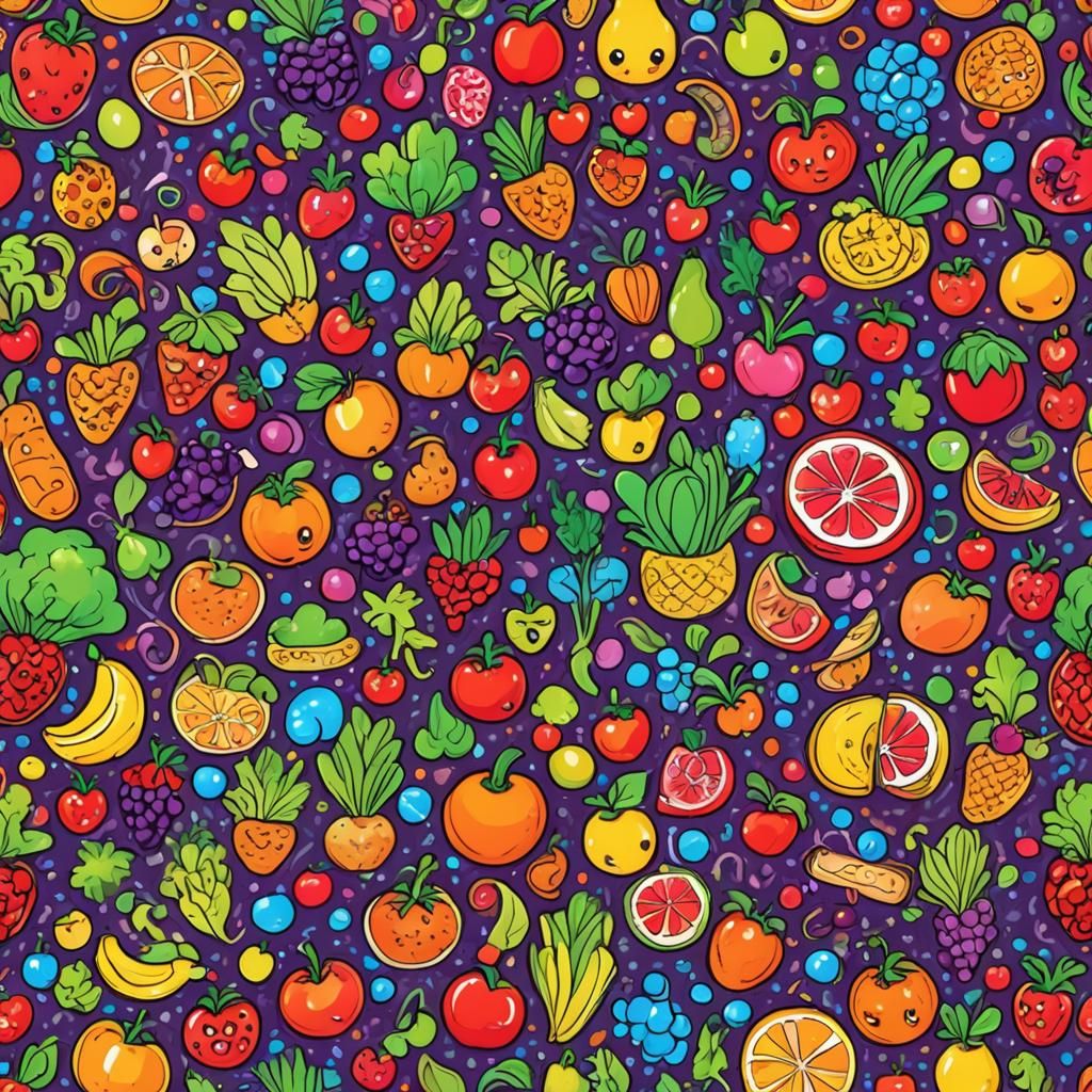 Chibi Fruits and Vegetables in Candyland Gouache