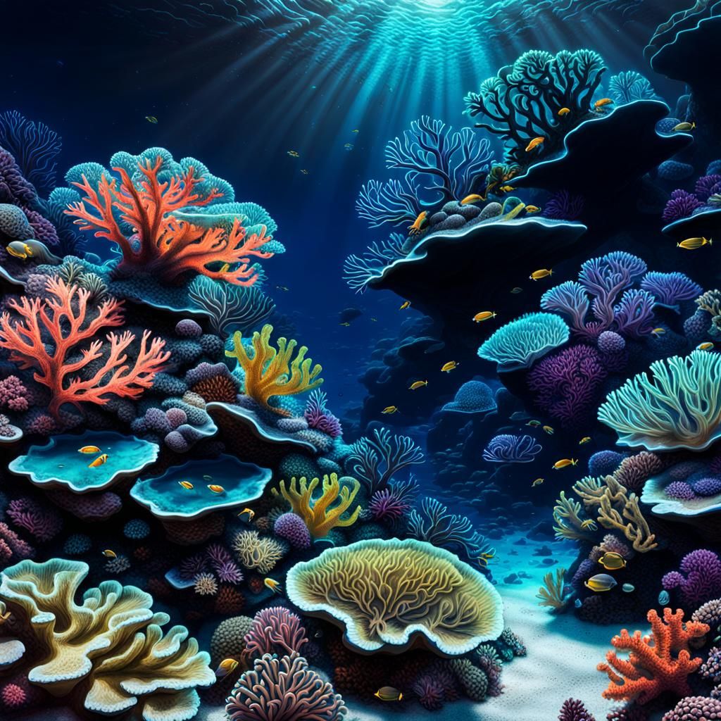 Bioluminescent Coral Reef at Night: A Digital Spectacle