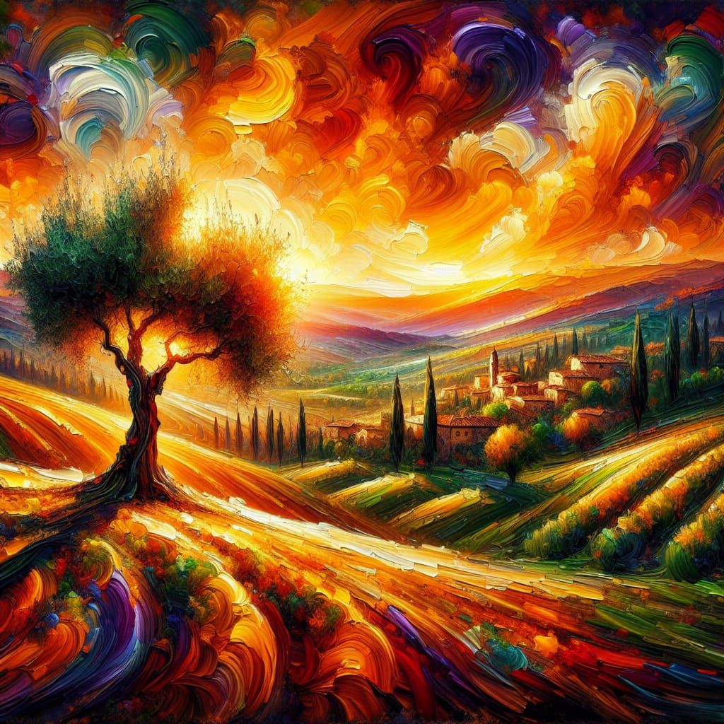 Tuscan Landscape in Impressionist Style