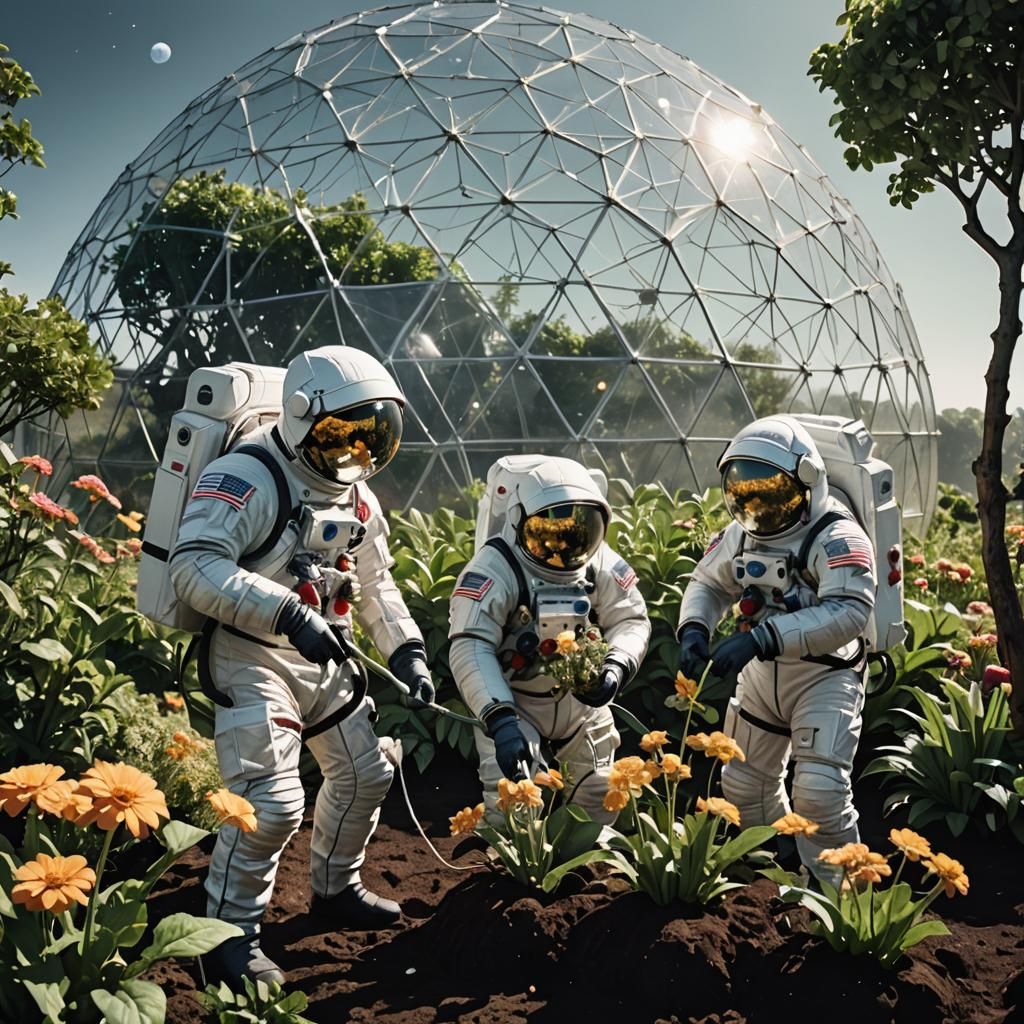 Lunar Garden: Astronauts in Geodesic Dome