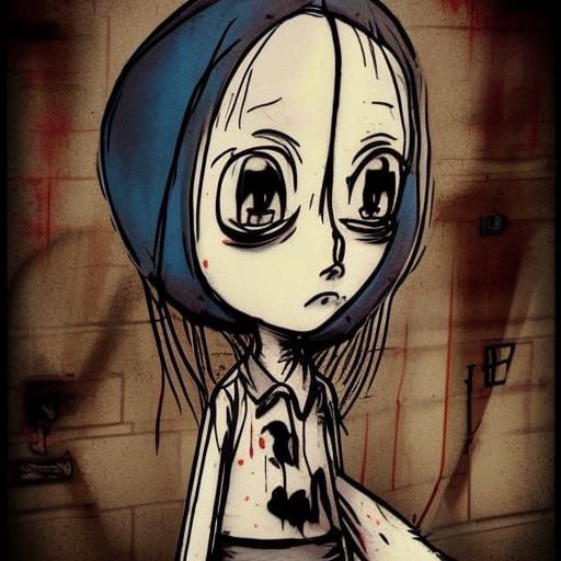 Creepy Girl in Haunted Cityscape, Anime Style