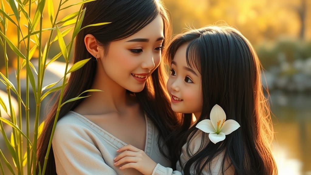 Mother and Daughter in Golden Autumn Light