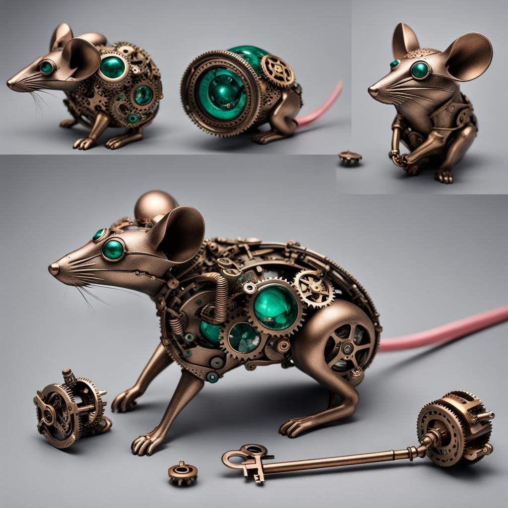 Steampunk Mechanical Mice with Emerald Eyes