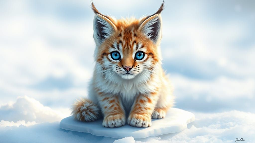 Baby Lynx with Dandelion Fur in Watercolor String Art