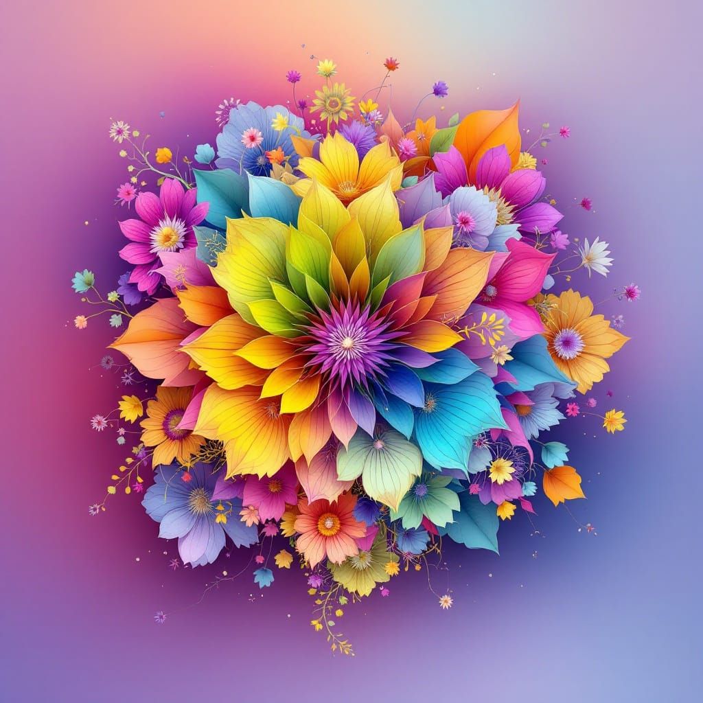 Vibrant Floral Fractals in Multicolored Harmony