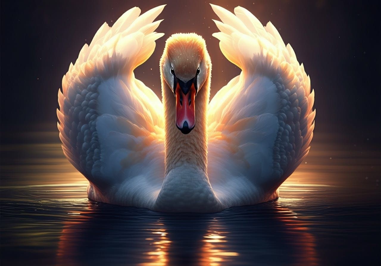 Hyperrealistic Colorful Swan with Rainbow Wings
