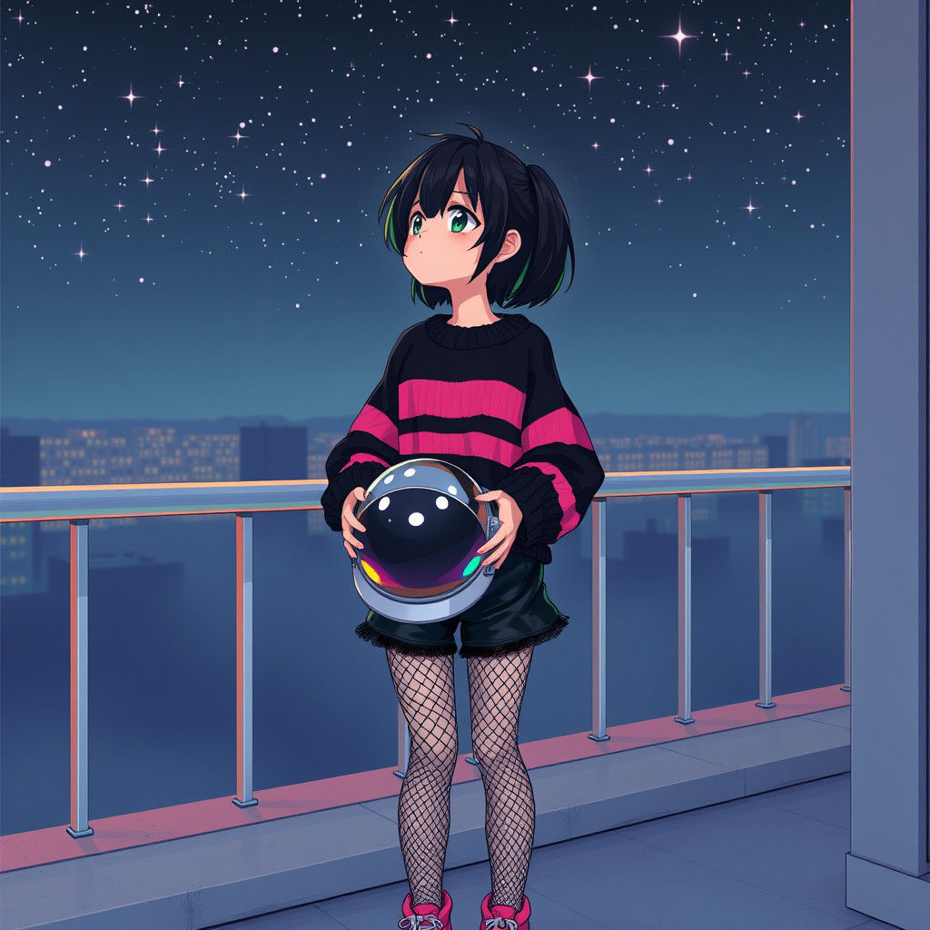 Emo Girl with Astronaut Helmet in Pixel Art Style