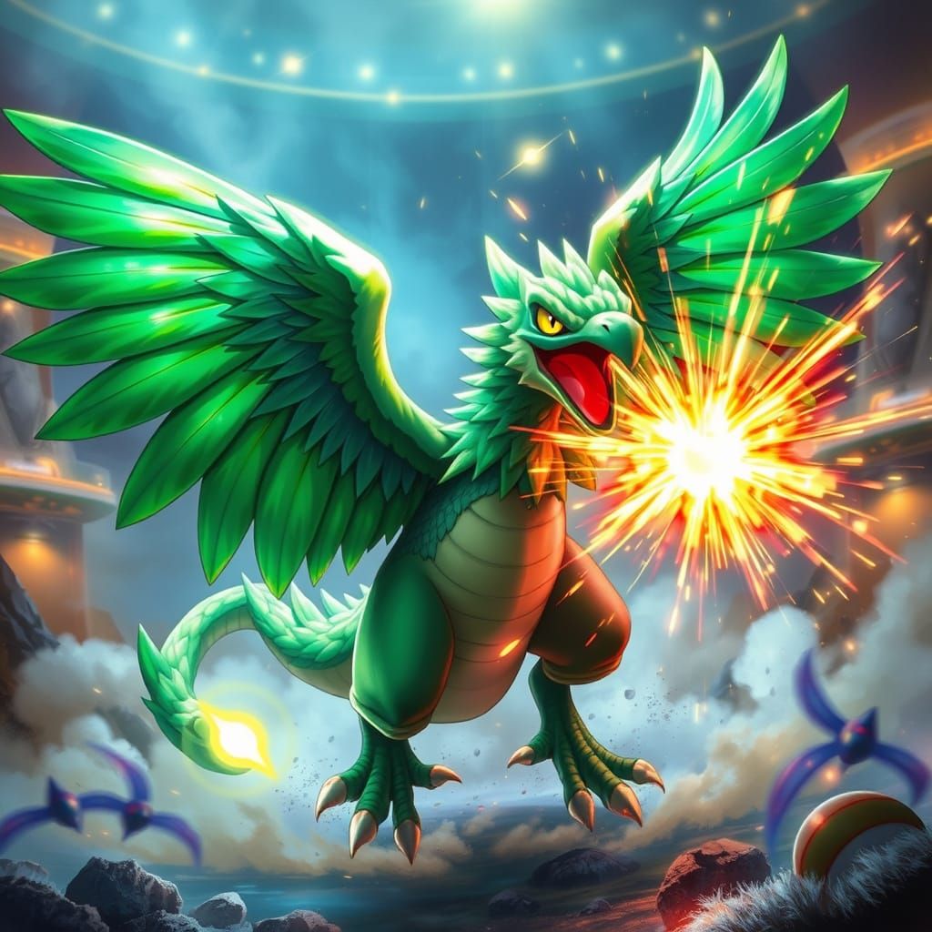 Emerald Aviarian Beast Unleashes Radiant Fury