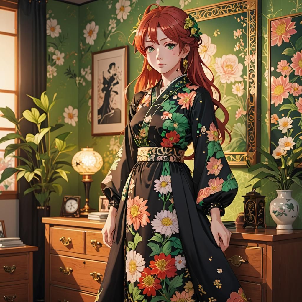 Anime Woman in Chinese Dress: Manga Style Art
