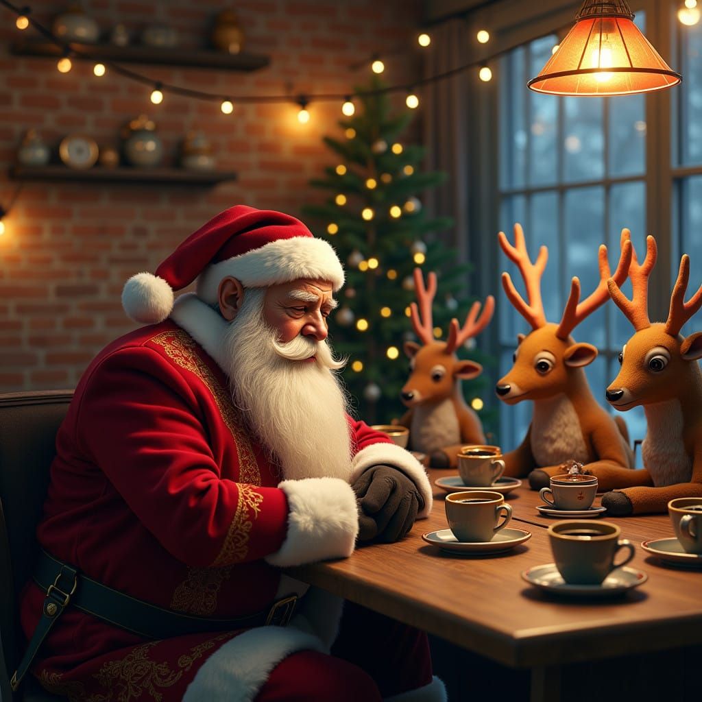 Santa Claus in Hyperrealistic Winter Scene
