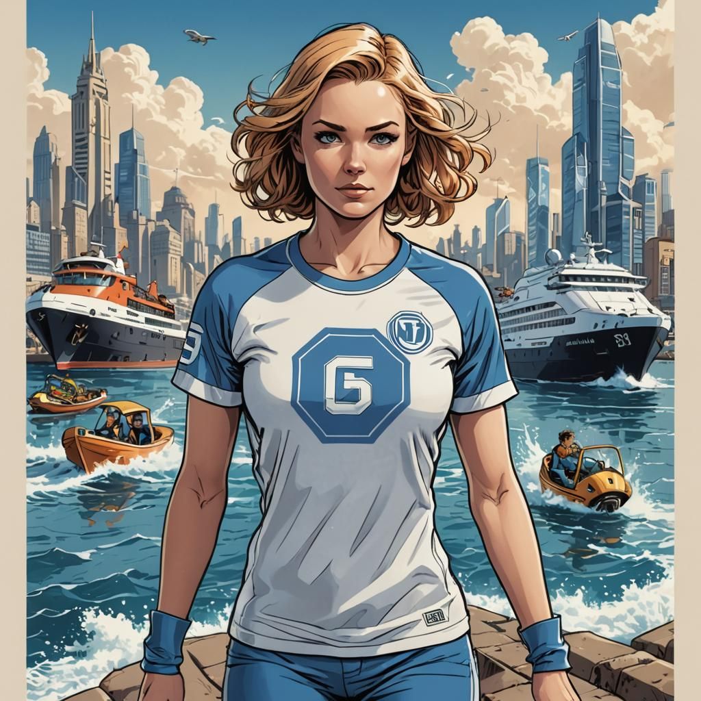 Futuristic Women's Football T-Shirt Design in Comic Style