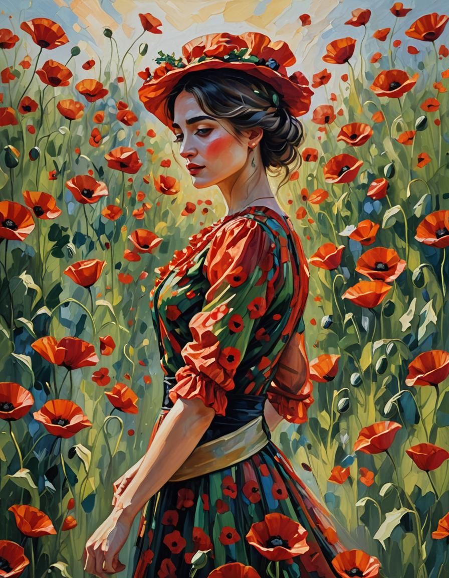 Poppy Dress in Neo-Impressionism Expressionist Style