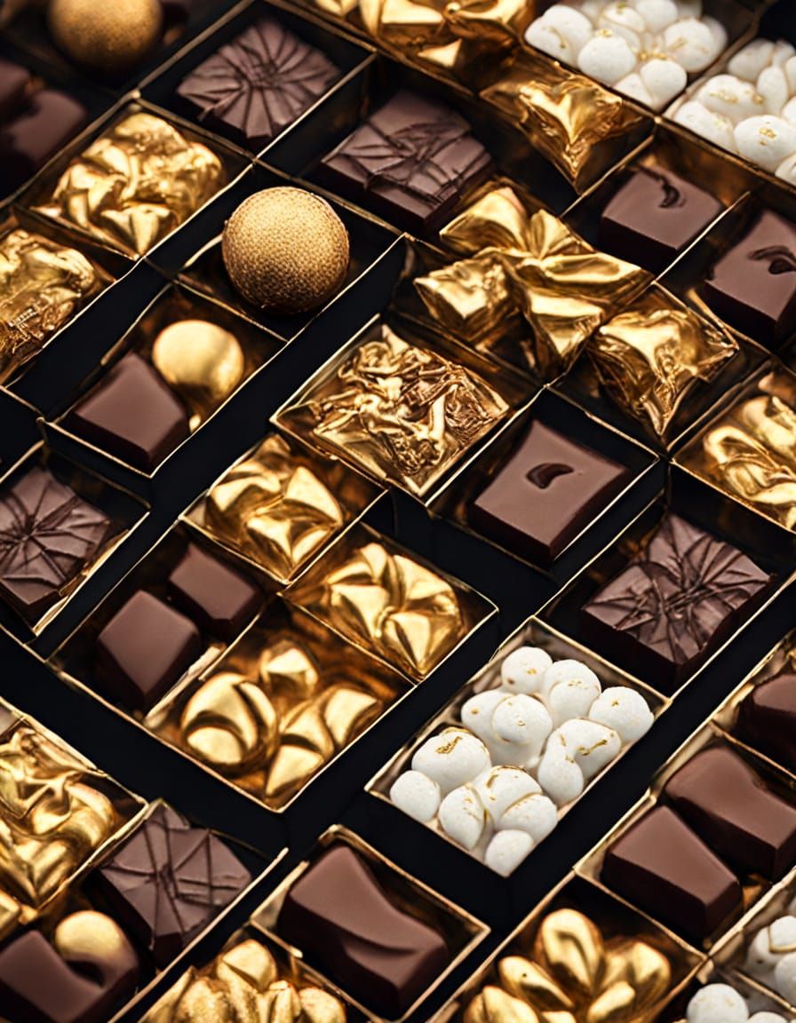Luxurious Golden Chocolates in a Box of Sweet Surprises