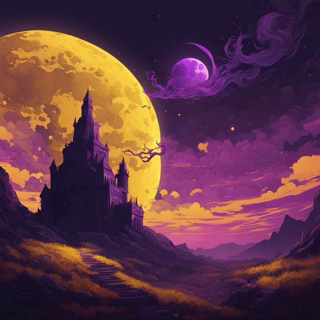 Ethereal Lunar Eclipse in Ancient Fantasy Landscape