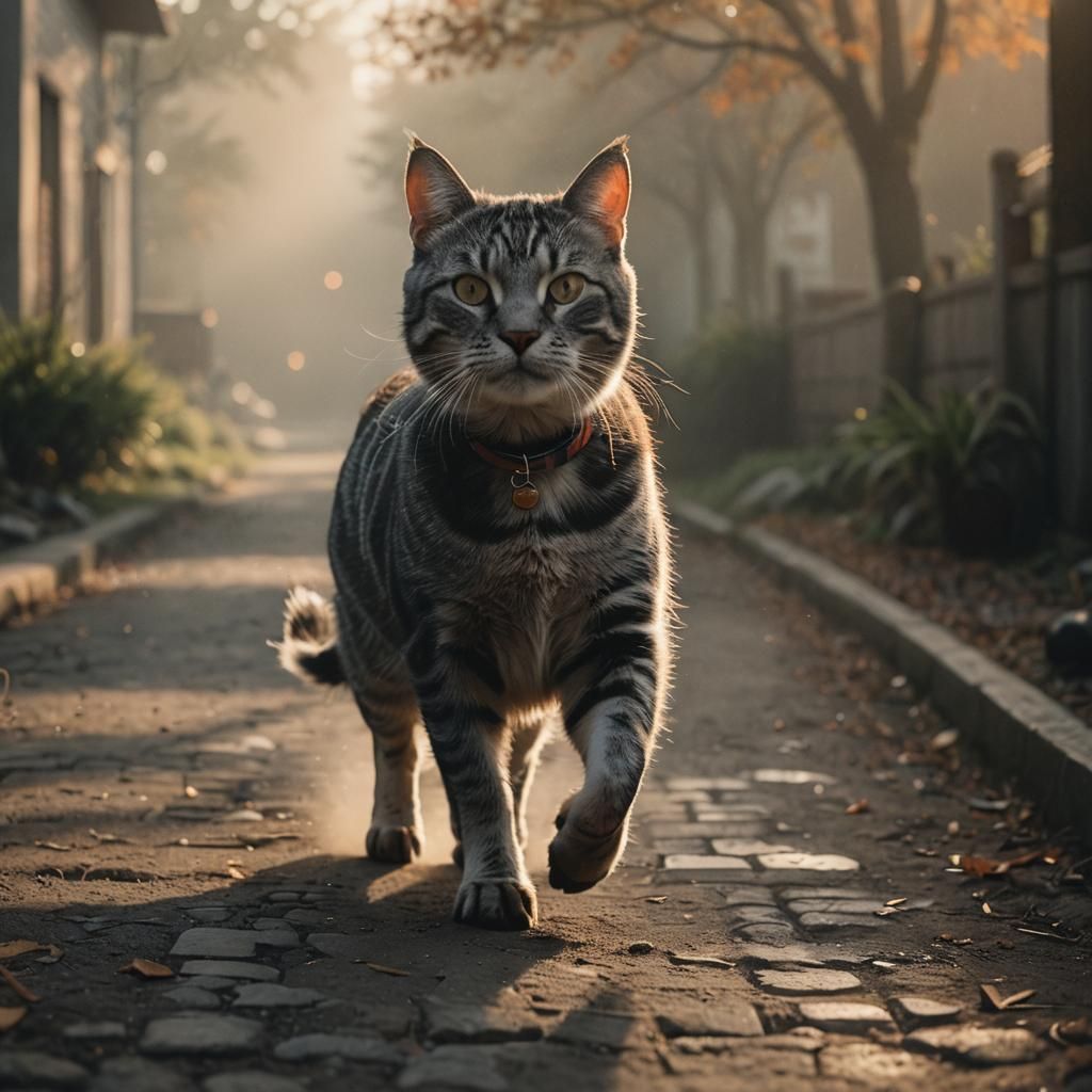 Grey Tabby Cat Rides Pig in Cinematic Style