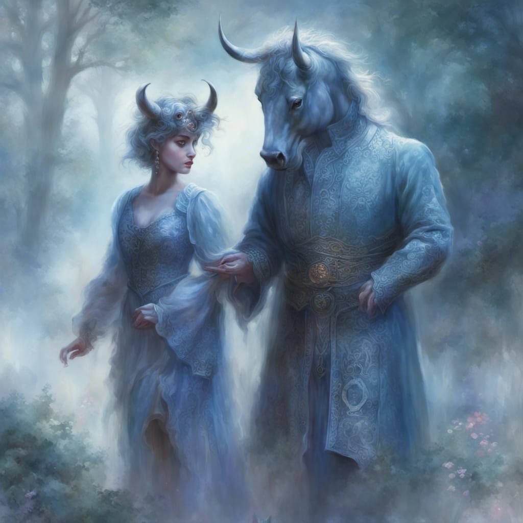 Ox-Head and Horse-Head Figures in Ethereal Mist