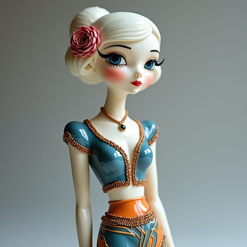 Art Deco Figurine with Porcelain Skin