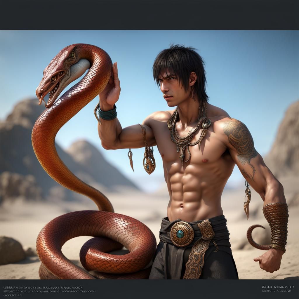 Mongolian Man with Snakes: Fantasy Concept Art
