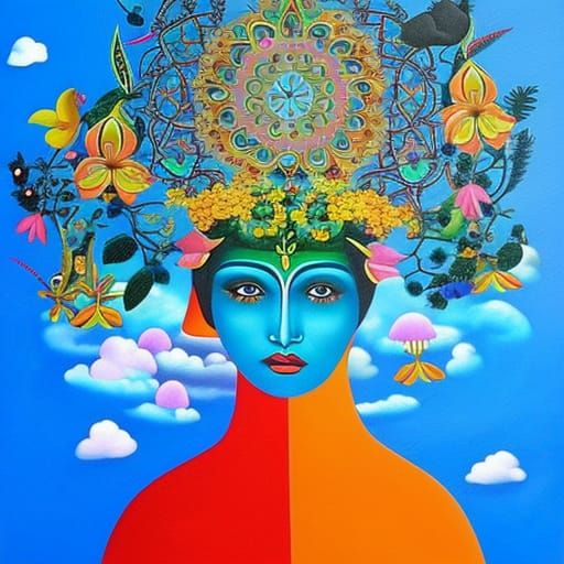 Surreal Naive Art Portrait: The Bliss of Origination