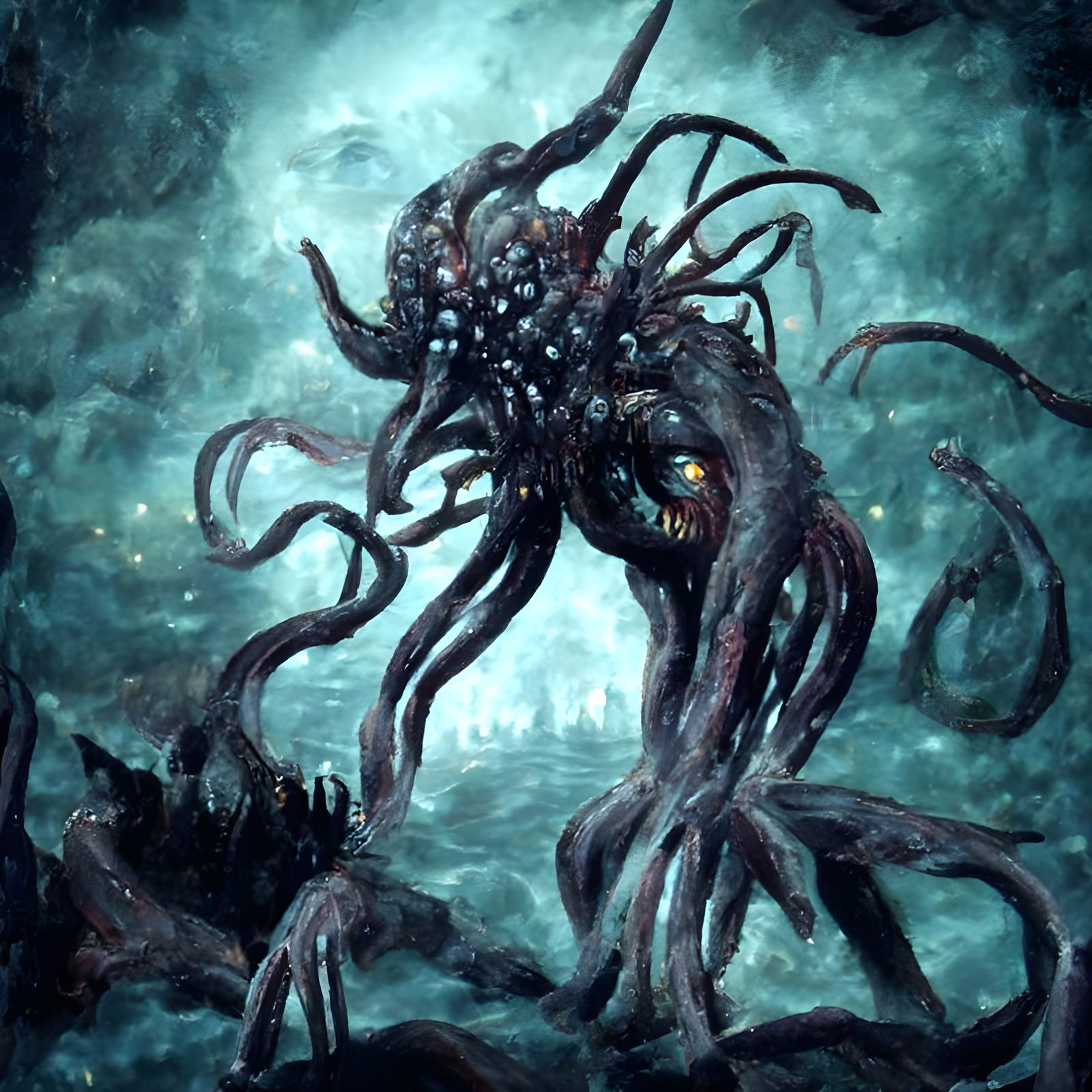 Lovecraftian Horror Demon in Swampland Painting