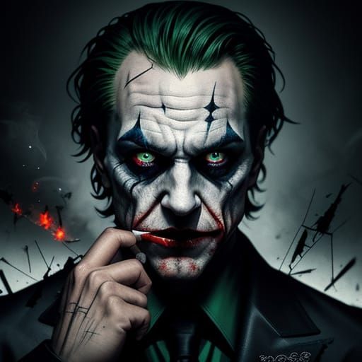 Joker Presses Hand Against Shattered Glass in Cinematic Comi...