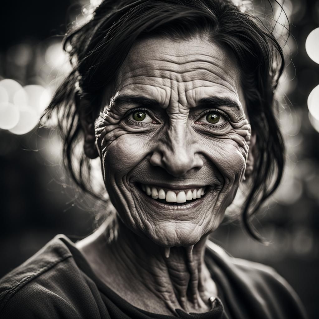 Smiling Woman Portrait in Gritty Realism Style