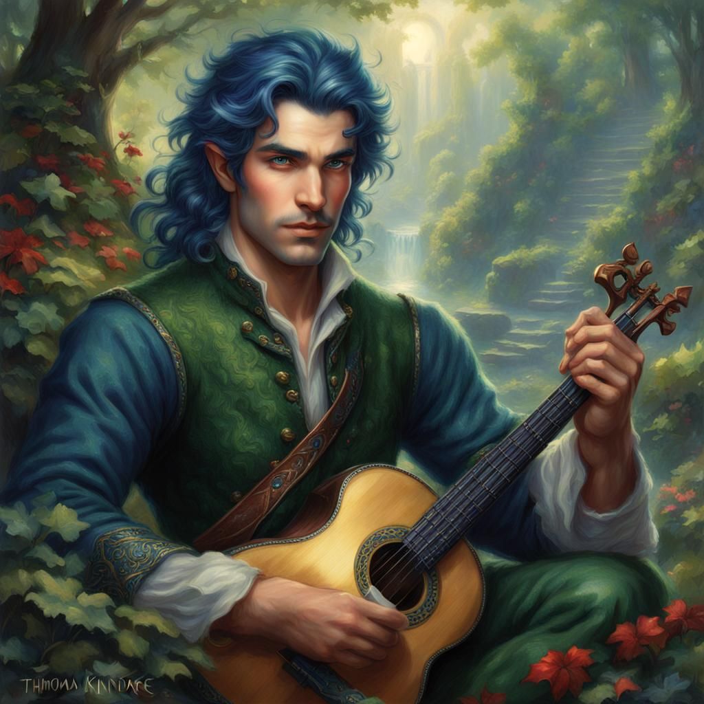 Ethereal Male Elf Bard in Hyperdetailed Fantasy Style