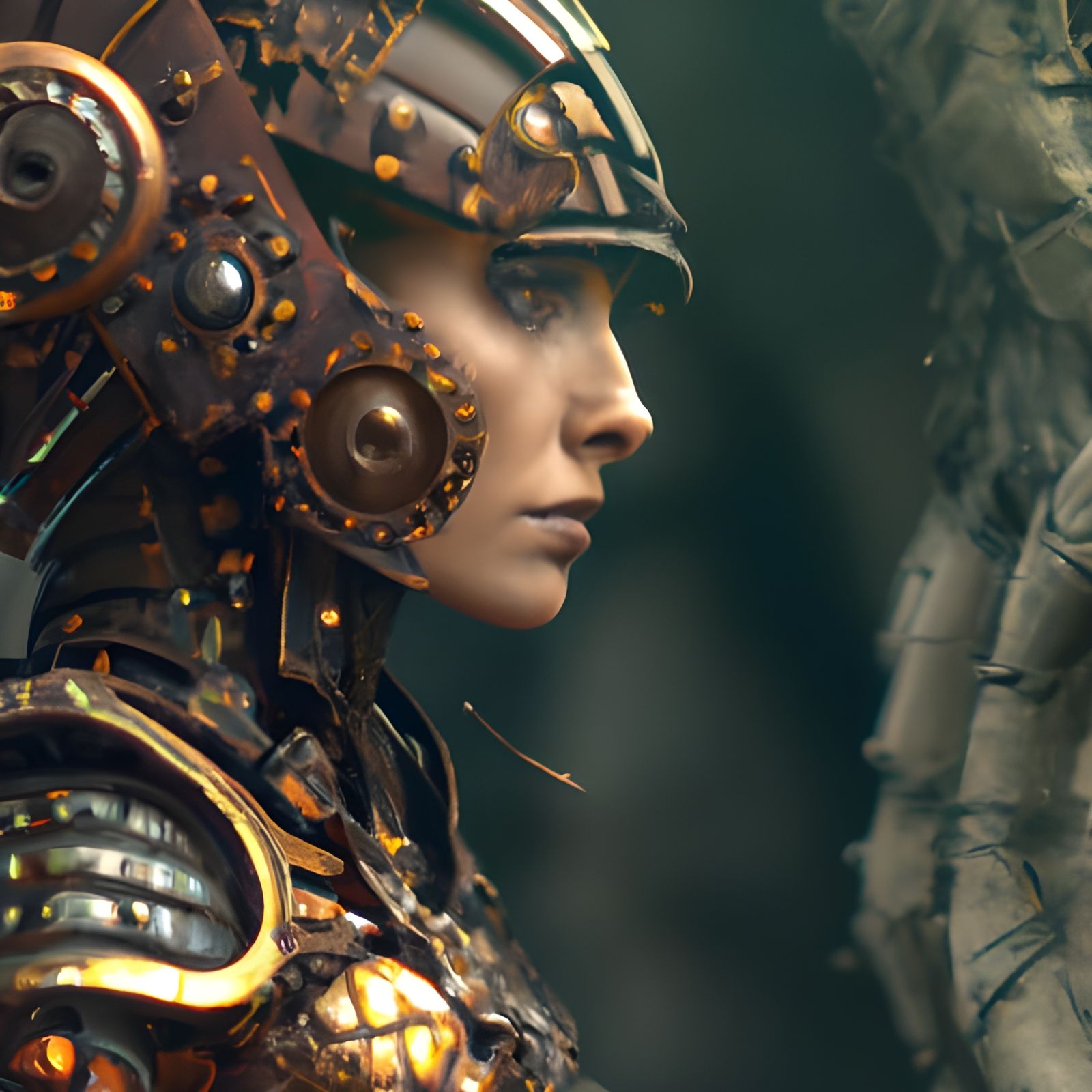 Steampunk Elf Warrior Portrait in Military Armor