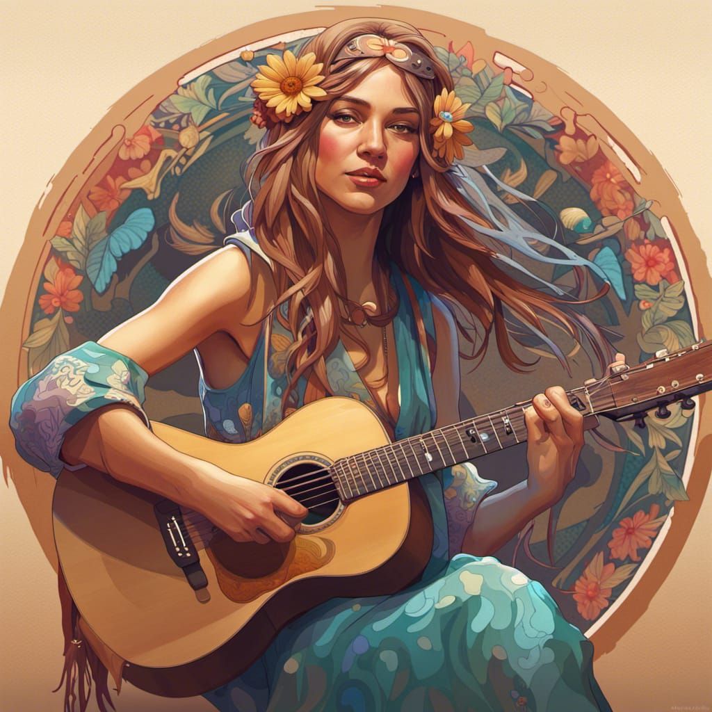 Folk Singer Portrait in Art Nouveau Style