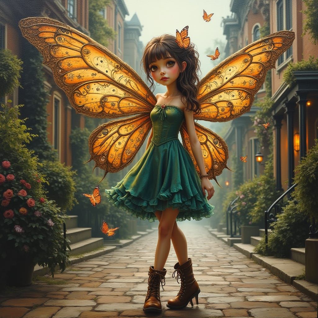Steampunk Fairy Painting with Clockwork Wings