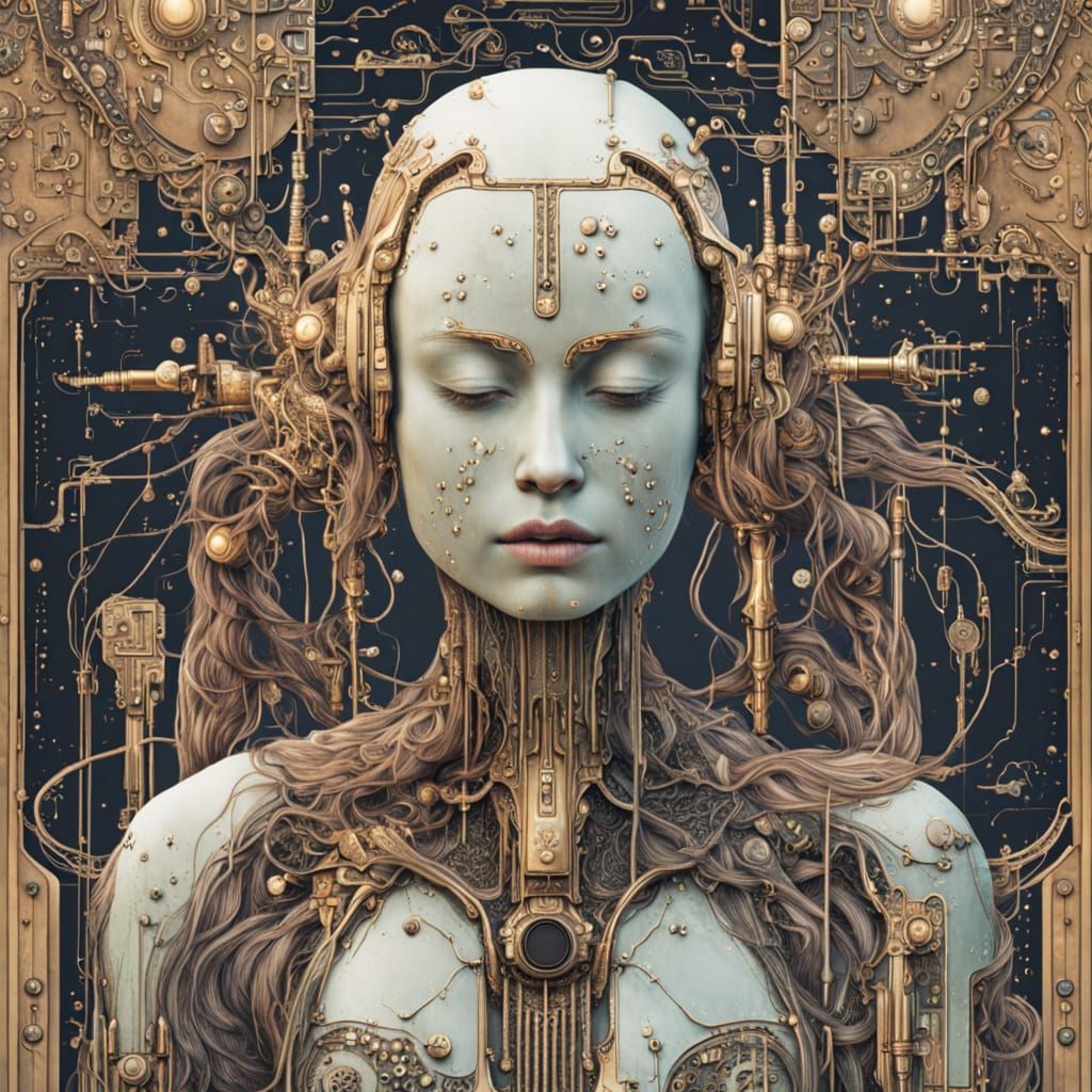 Weeping Android Covered in Astral Circuitry