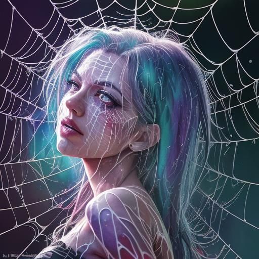 Hyperrealistic Spiderwebs in Watercolour Splash Art