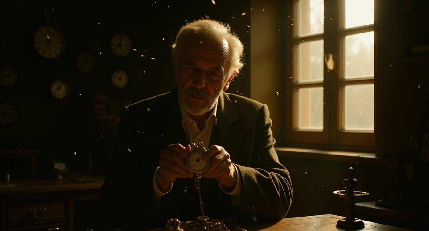 Elderly Clockmaker Assembles Pocket Watch in Photorealistic ...