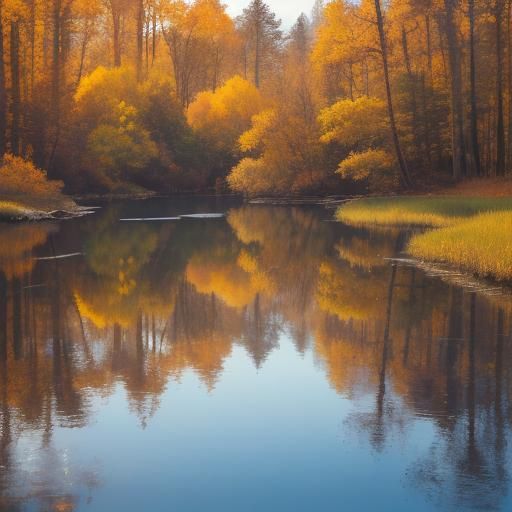 Husky Portrait by Serene Lake in Autumn