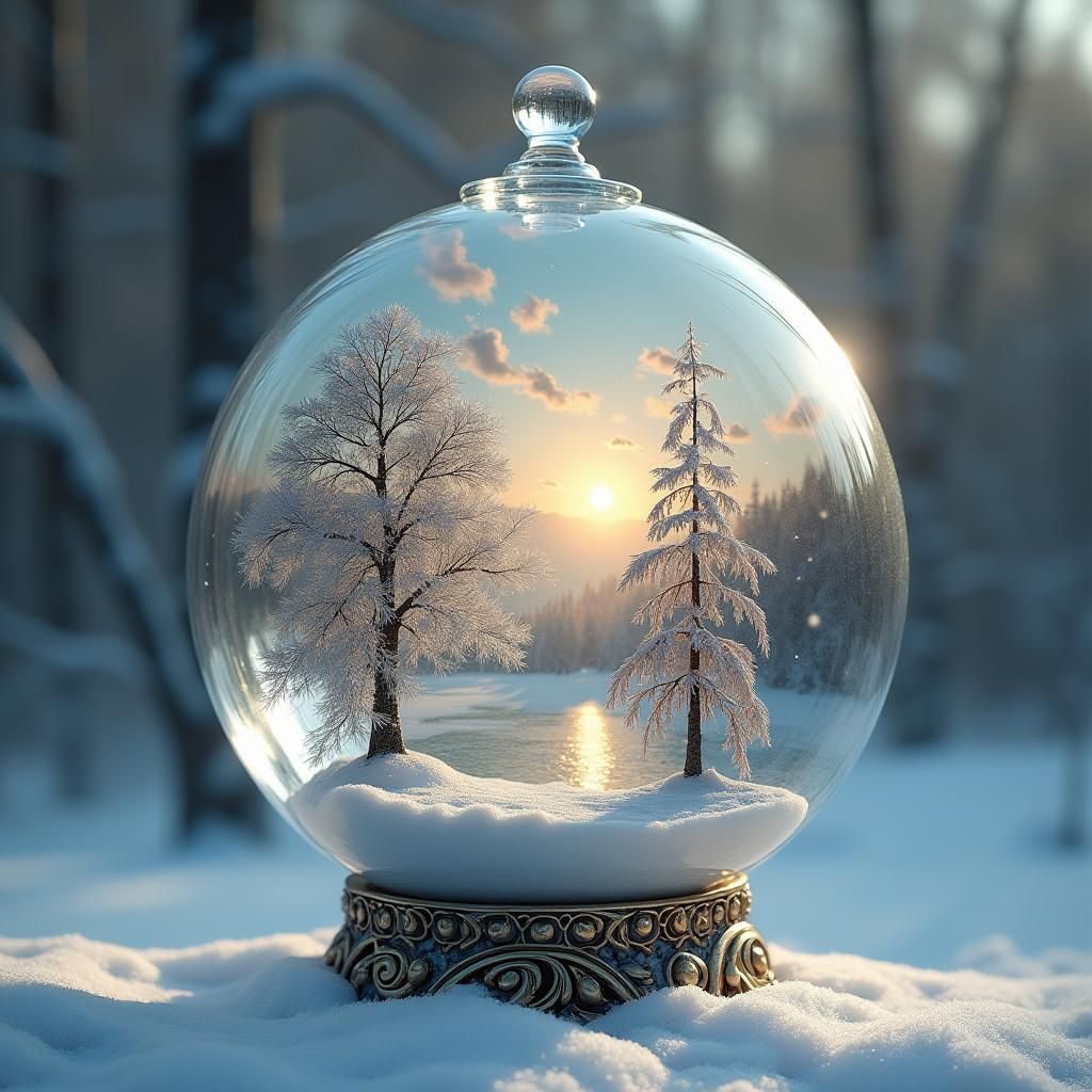 Crystal Sphere Containing February's Winter Landscape
