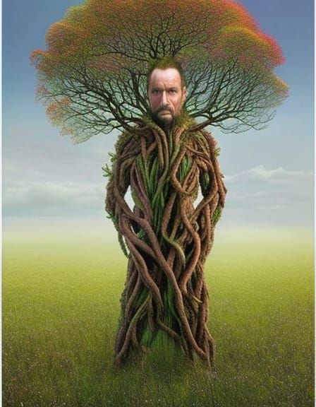 Tree-Human Hybrid with Fractal Branches and Electricity