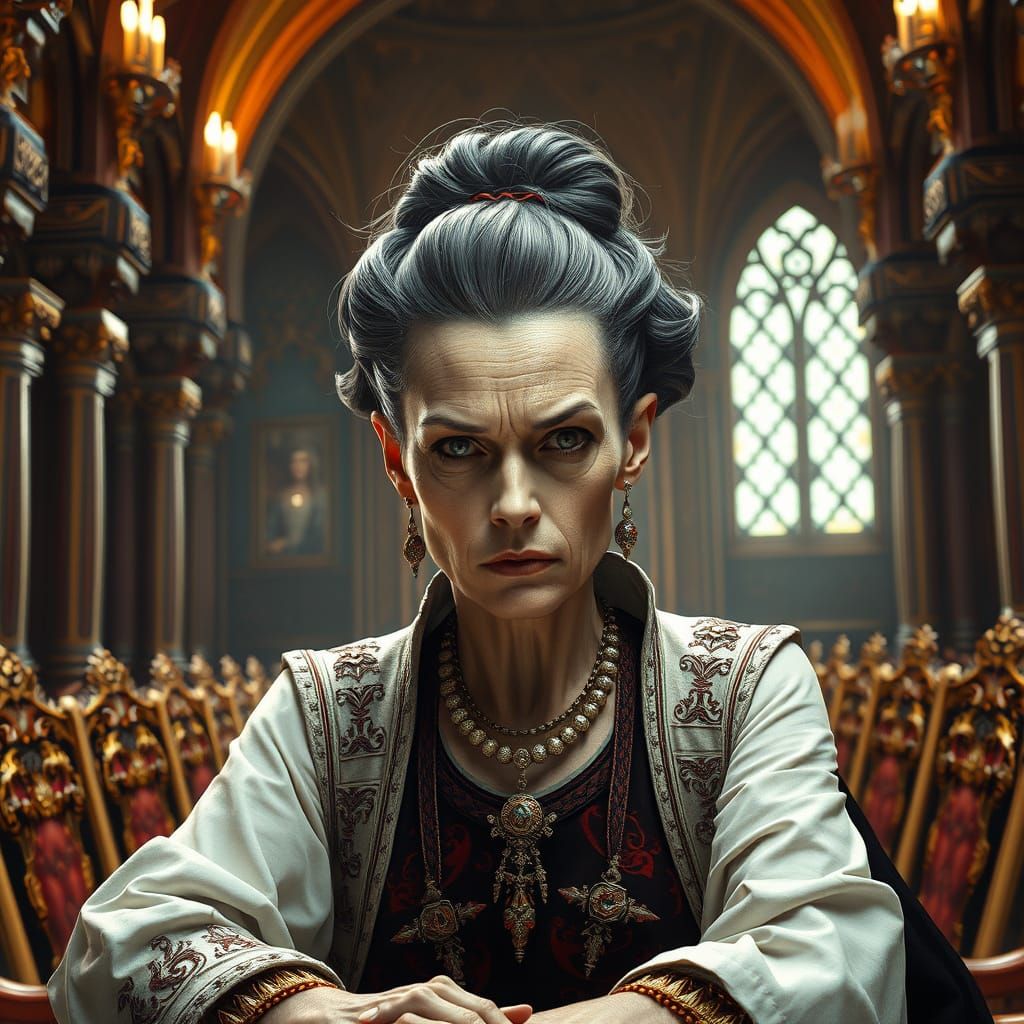 Regal Woman in Arthurian Hall, Art Nouveau Style