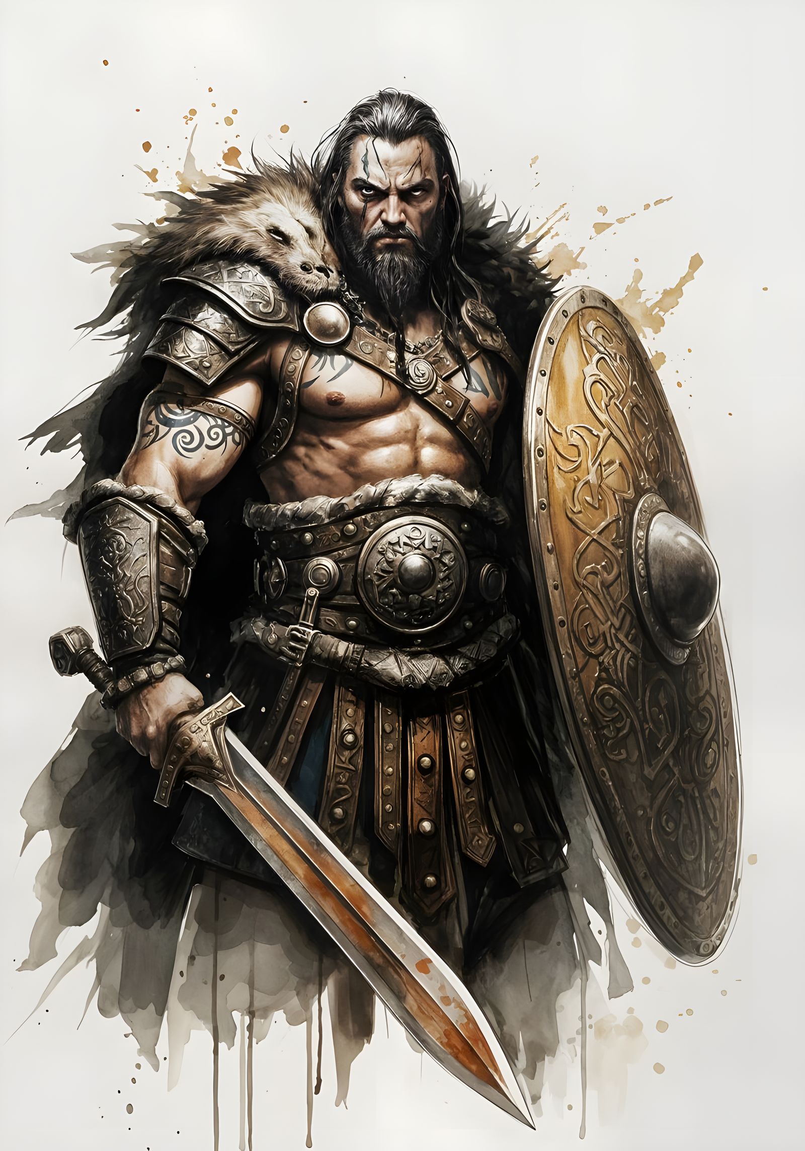 Fierce Celt Warrior in Dungeons and Dragons Style