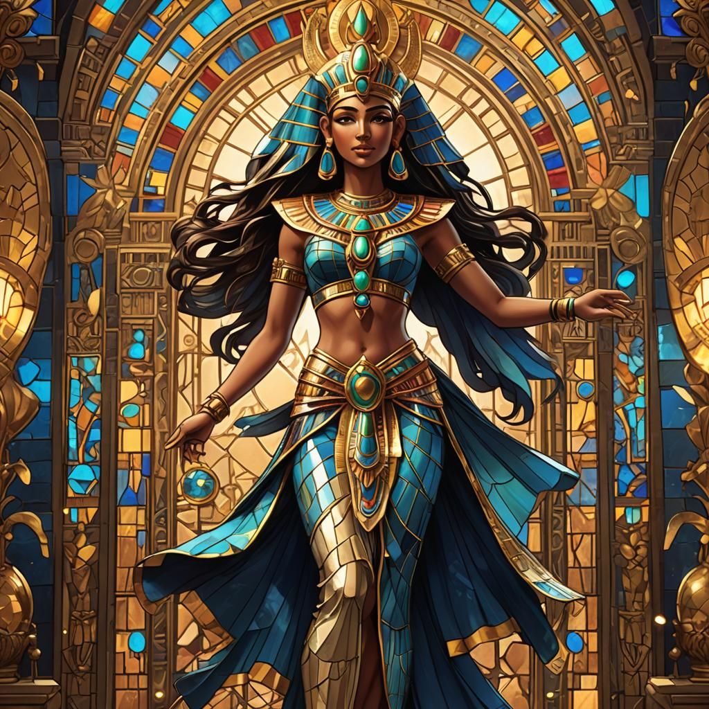 Art Nouveau Egyptian Goddess in Stained Glass Style