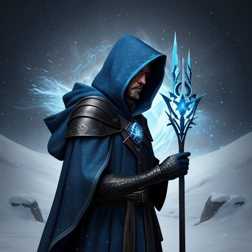 Medieval Frost Mage Casting Snow Spell