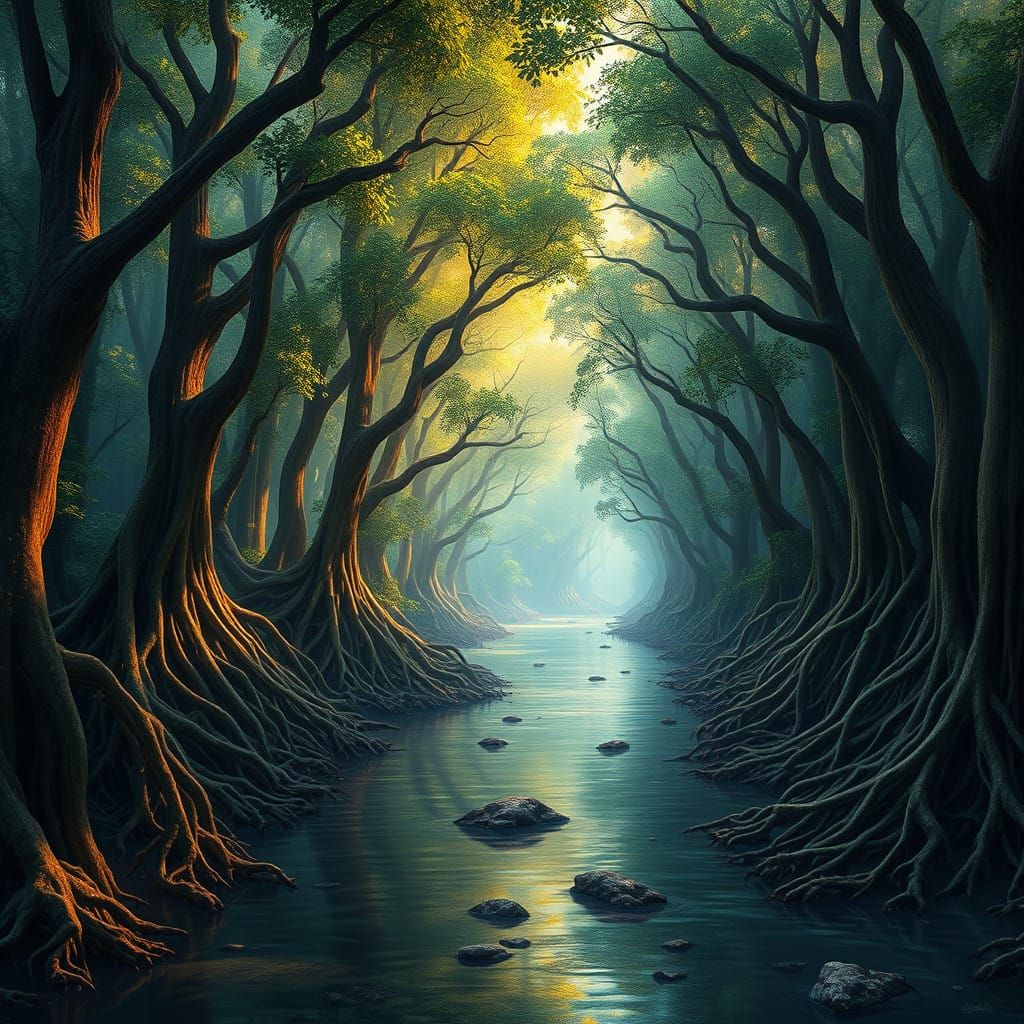 Majestic Mangrove Forest with Serene River