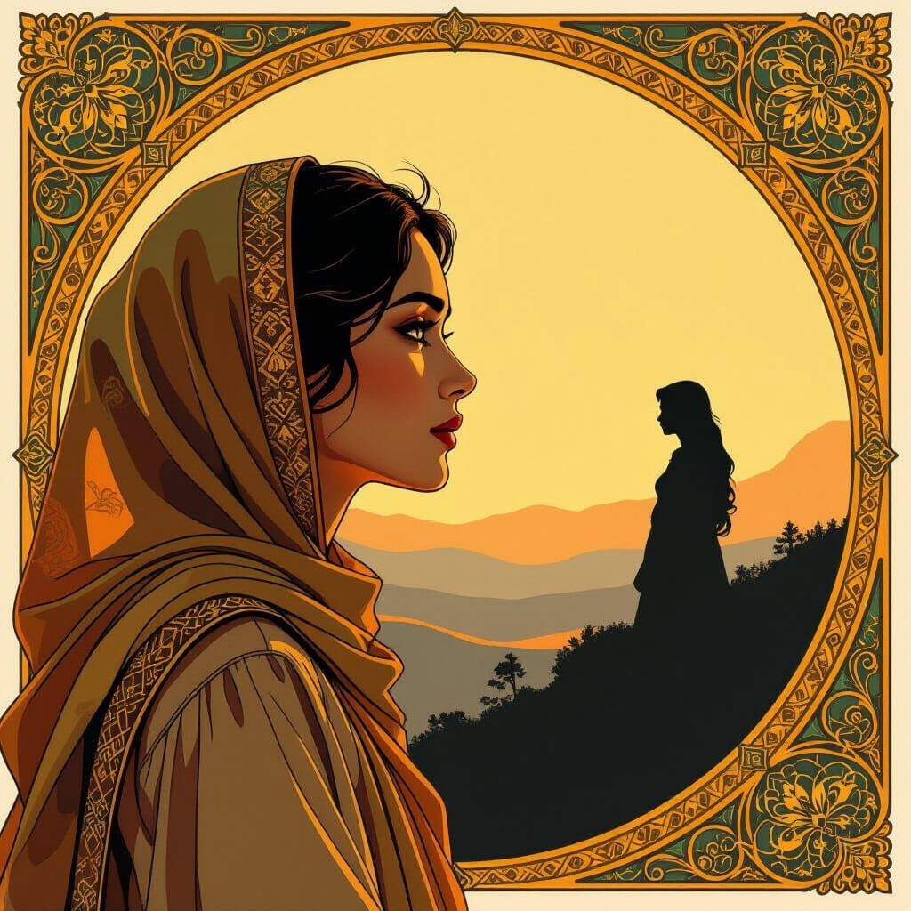 Hawa Longs for Illiyeen in Golden Age Illustration Style